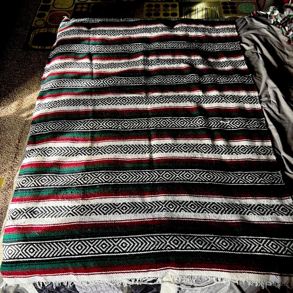 Vintage Colorful Striped Aztec Blanket